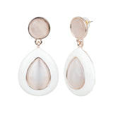 Women's White Enamel with Monalisa Bead Stud Earring