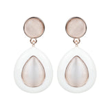 Women's White Enamel with Monalisa Bead Stud Earring
