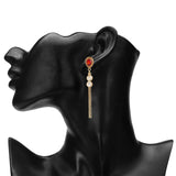 Women's Red Long Chain Dangler Earring