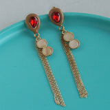 Women's Red Long Chain Dangler Earring