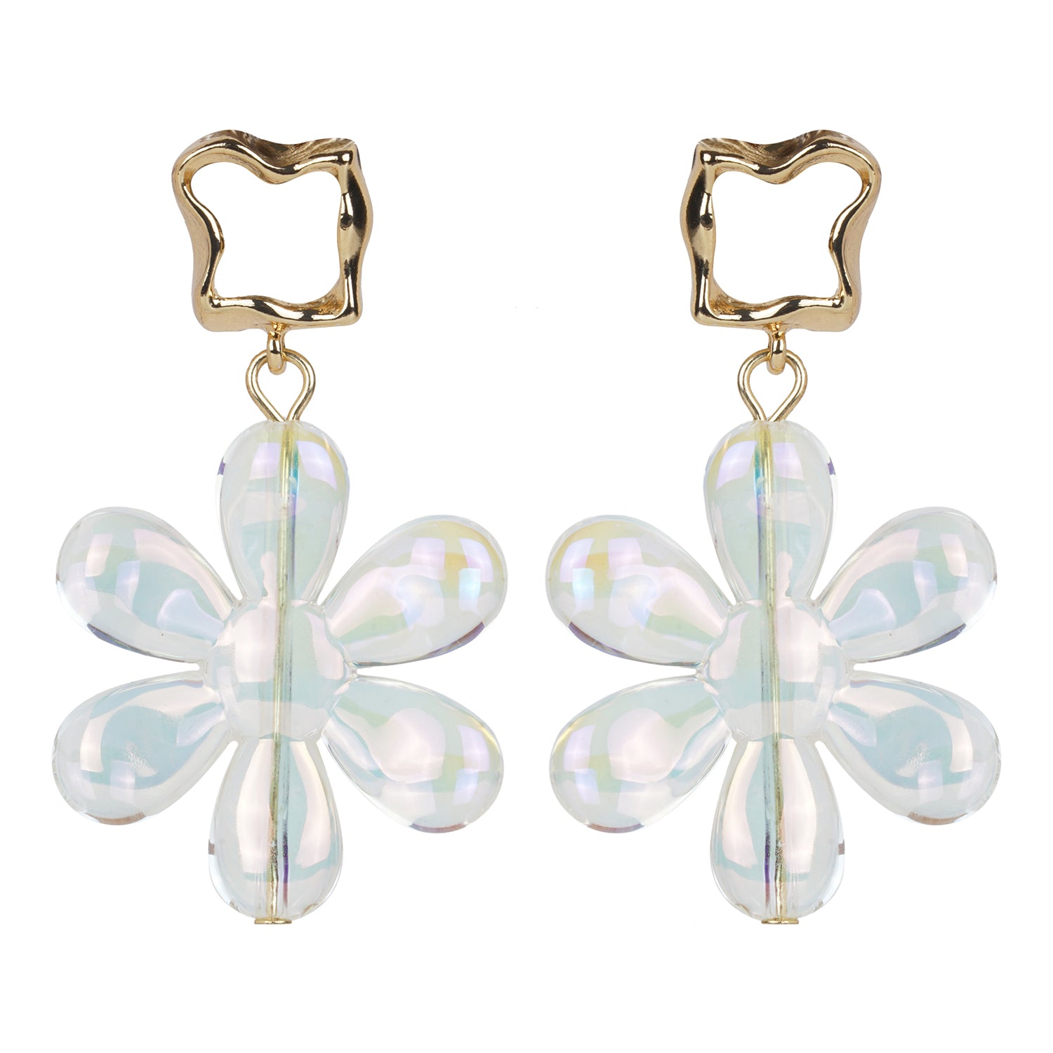 Women's White Transparent Flower Drop Earring