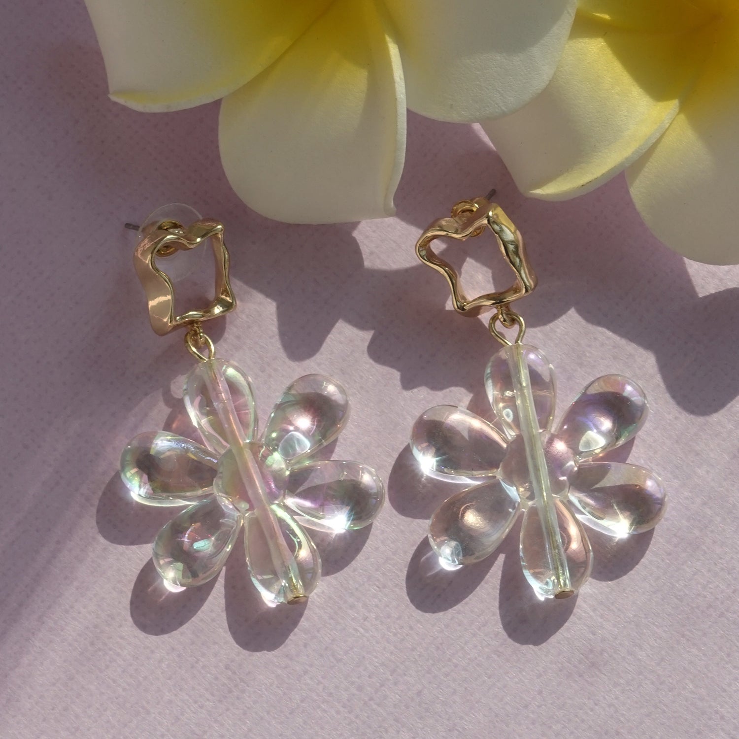 Women's White Transparent Flower Drop Earring