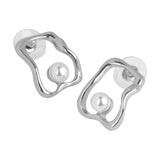 Women's Simple Silver Stud with Small Pearl Stud Earring