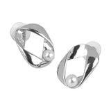 Women's Silver Stud with Small Pearl Stud Earring