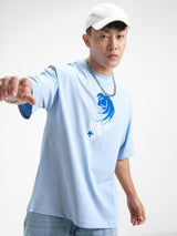 Men's Sky Blue Graphic Printed Round Neck Cotton Oversized Tshirt