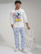 Men's White Mickey Mouse Printed Pure Cotton Night Suit