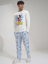 Men's White Mickey Mouse Printed Pure Cotton Night Suit