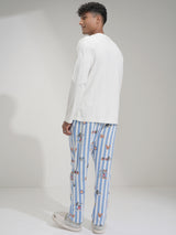 Men's White Mickey Mouse Printed Pure Cotton Night Suit