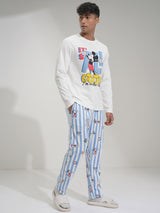 Men's White Mickey Mouse Printed Pure Cotton Night Suit