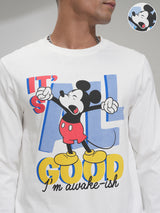 Men's White Mickey Mouse Printed Pure Cotton Night Suit