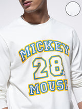 Men's Off White and Grey Disney Mickey Mouse Round Neck Relaxed Fit Tshirt With Payjama
