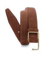 Men's Hedvig Brown Non-Reversible Push Ball Pin Buckle Suede Leather Belt