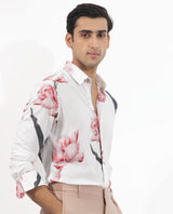 Men's White Casual Regular Fit Printed Full Sleeves Shirt