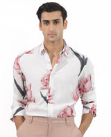Men's White Casual Regular Fit Printed Full Sleeves Shirt