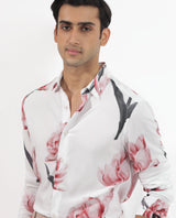 Men's White Casual Regular Fit Printed Full Sleeves Shirt