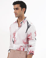 Men's White Casual Regular Fit Printed Full Sleeves Shirt