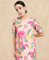 Women's Multicolor Henkim Polyester Blend Crew Neck Floral Print Mini A-Line Dress
