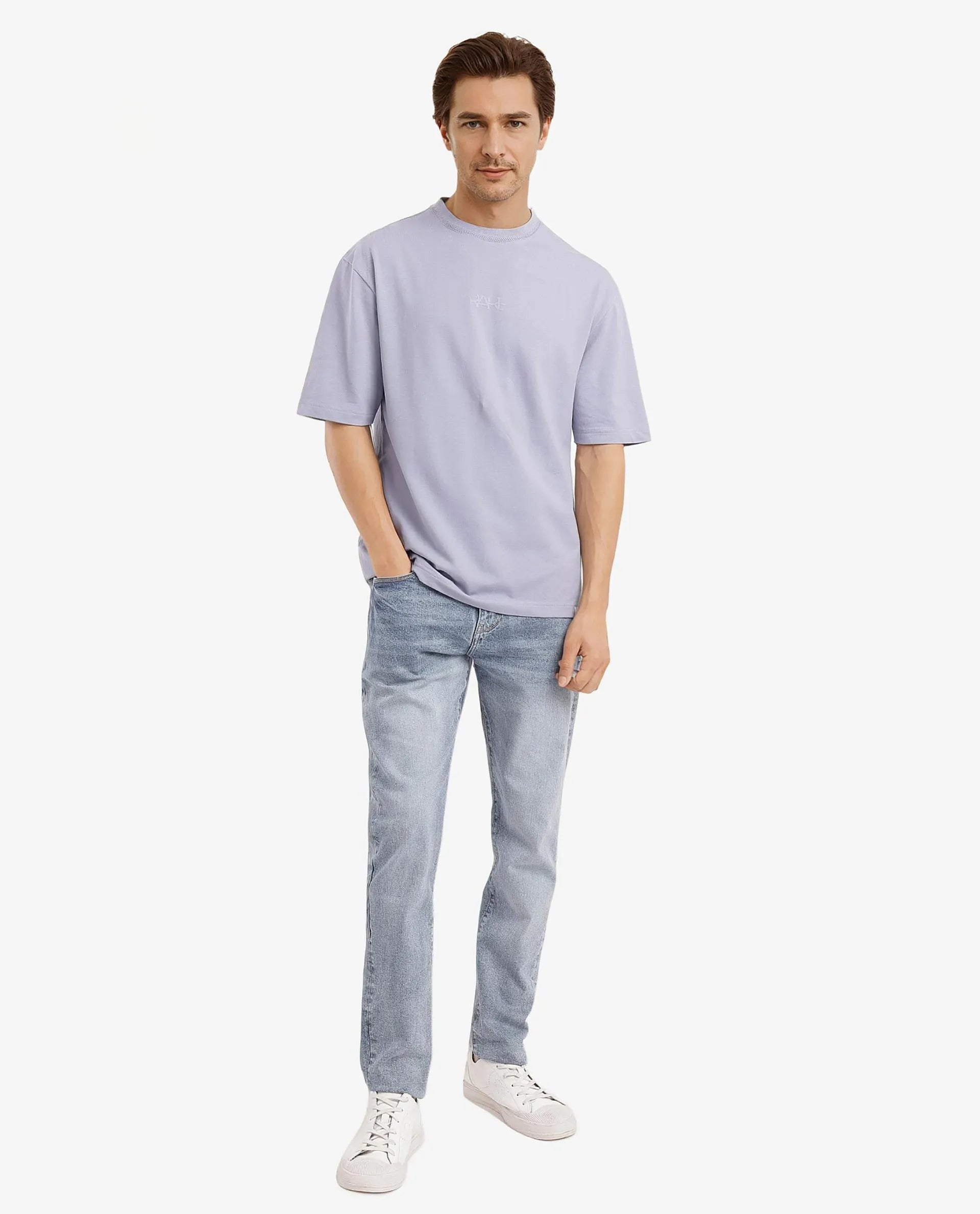 Men's Purple Casual Oversized Fit Solid Half Sleeves Tshirt