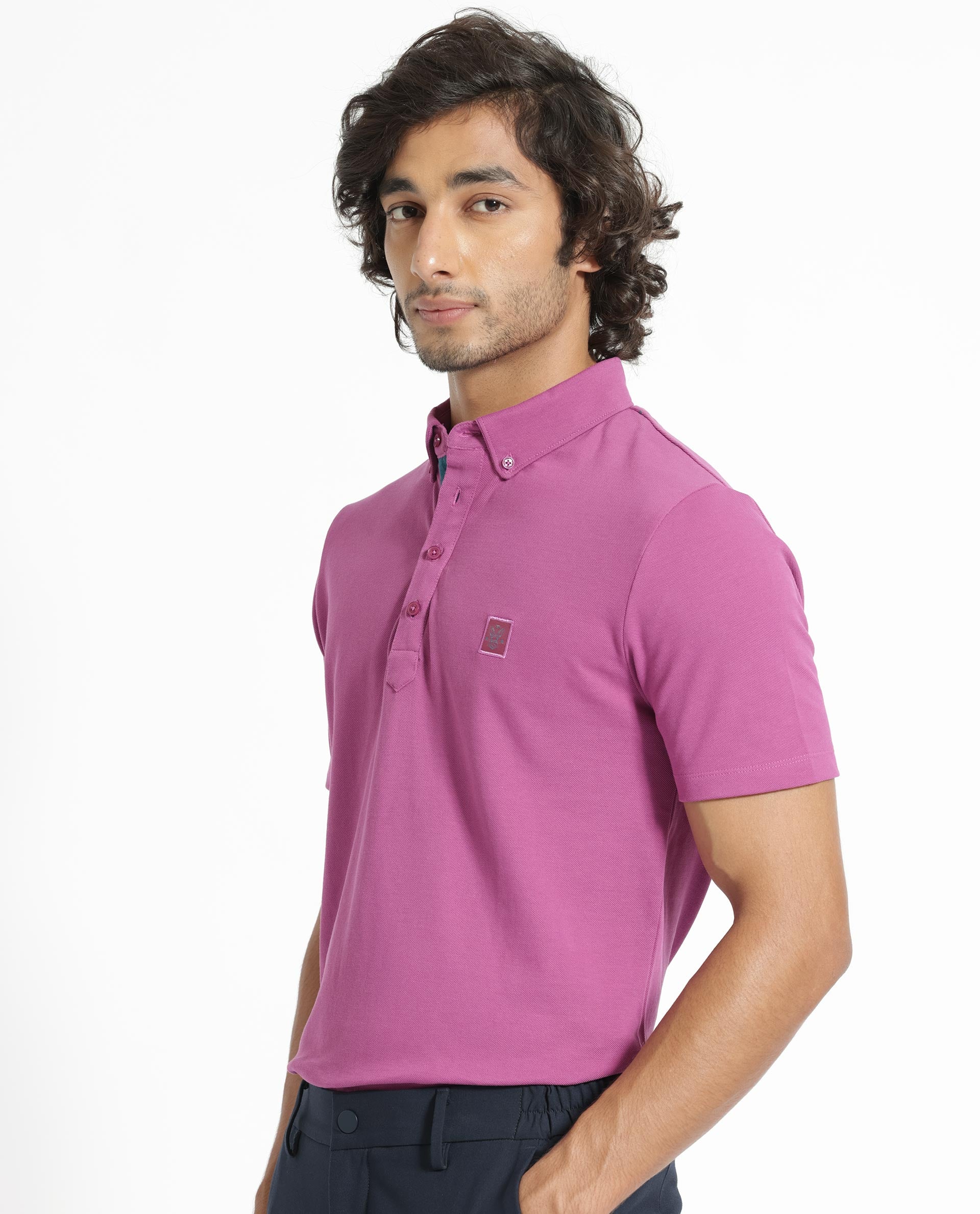 Men's Pink Casual Regular Fit Solid Half Sleeves Polo Tshirt
