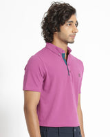 Men's Pink Casual Regular Fit Solid Half Sleeves Polo Tshirt