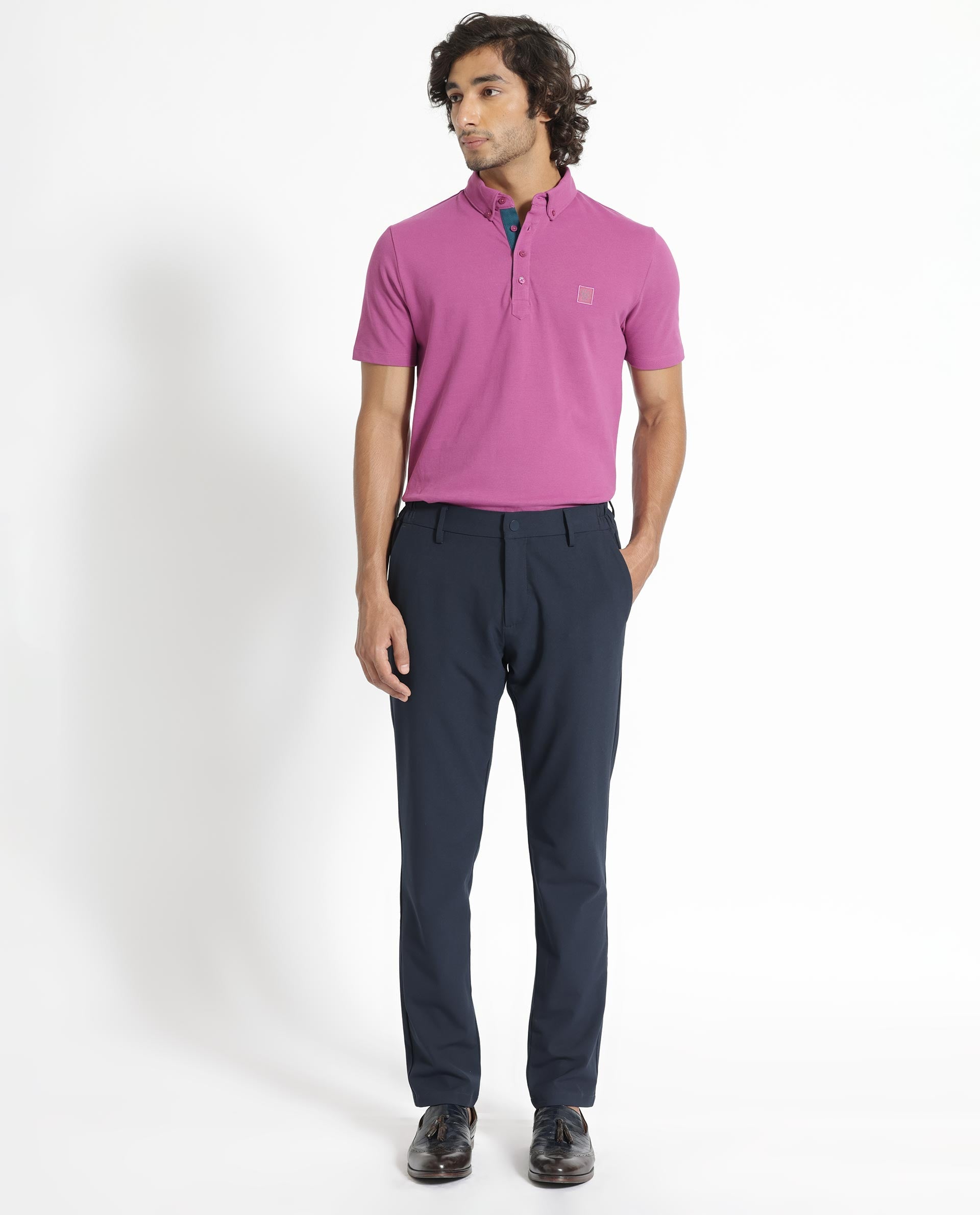 Men's Pink Casual Regular Fit Solid Half Sleeves Polo Tshirt