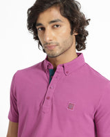 Men's Pink Casual Regular Fit Solid Half Sleeves Polo Tshirt