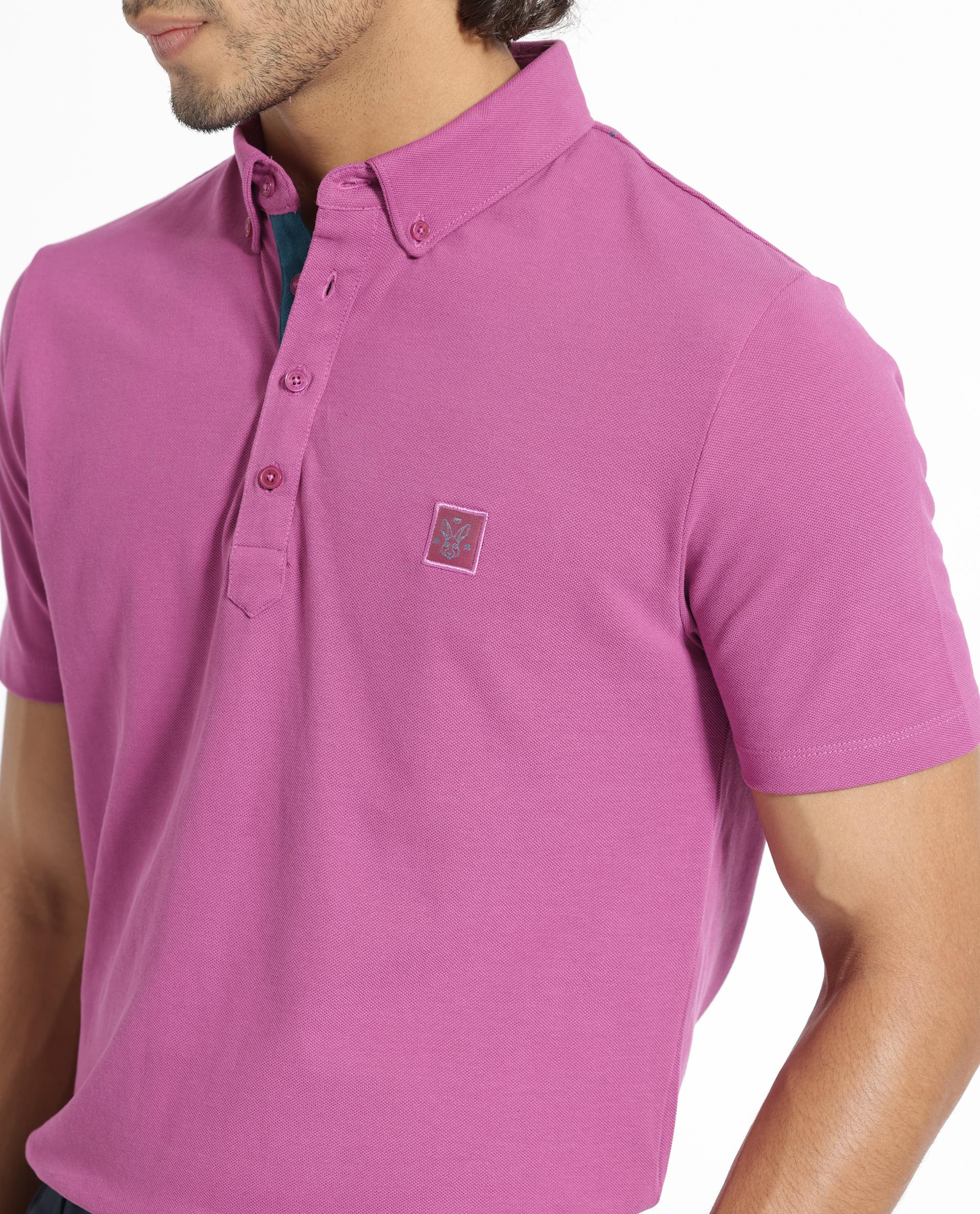 Men's Pink Casual Regular Fit Solid Half Sleeves Polo Tshirt
