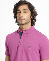 Men's Pink Casual Regular Fit Solid Half Sleeves Polo Tshirt