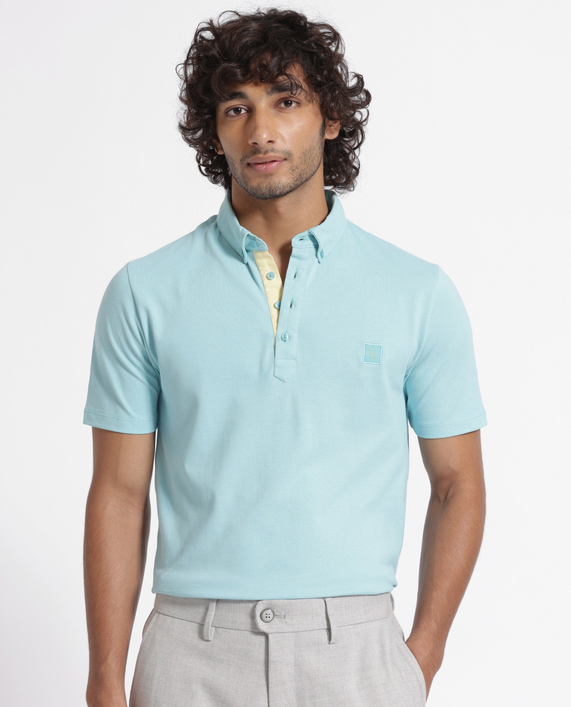 Men's Blue Casual Regular Fit Solid Half Sleeves Polo Tshirt