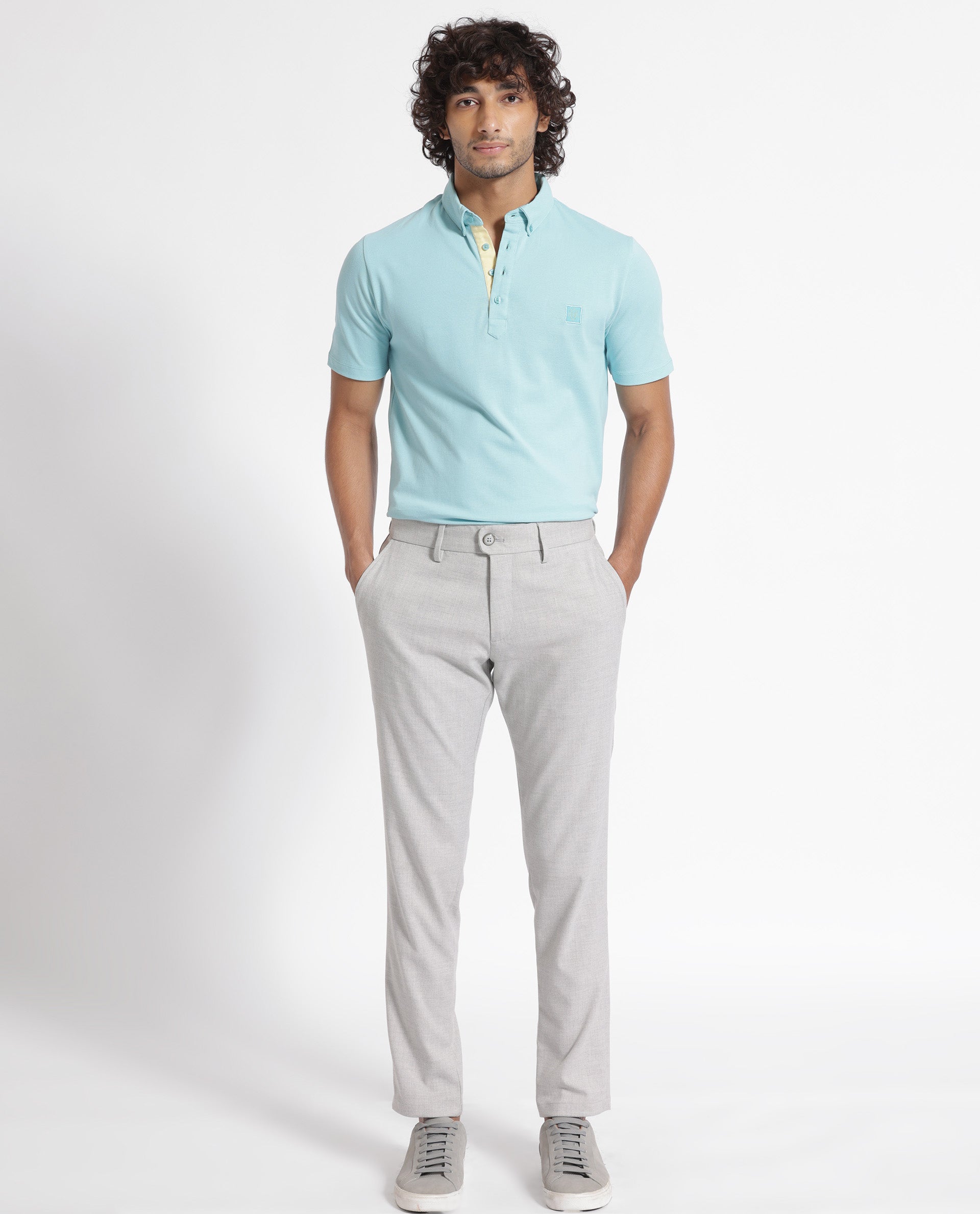 Men's Blue Casual Regular Fit Solid Half Sleeves Polo Tshirt