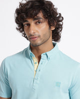 Men's Blue Casual Regular Fit Solid Half Sleeves Polo Tshirt