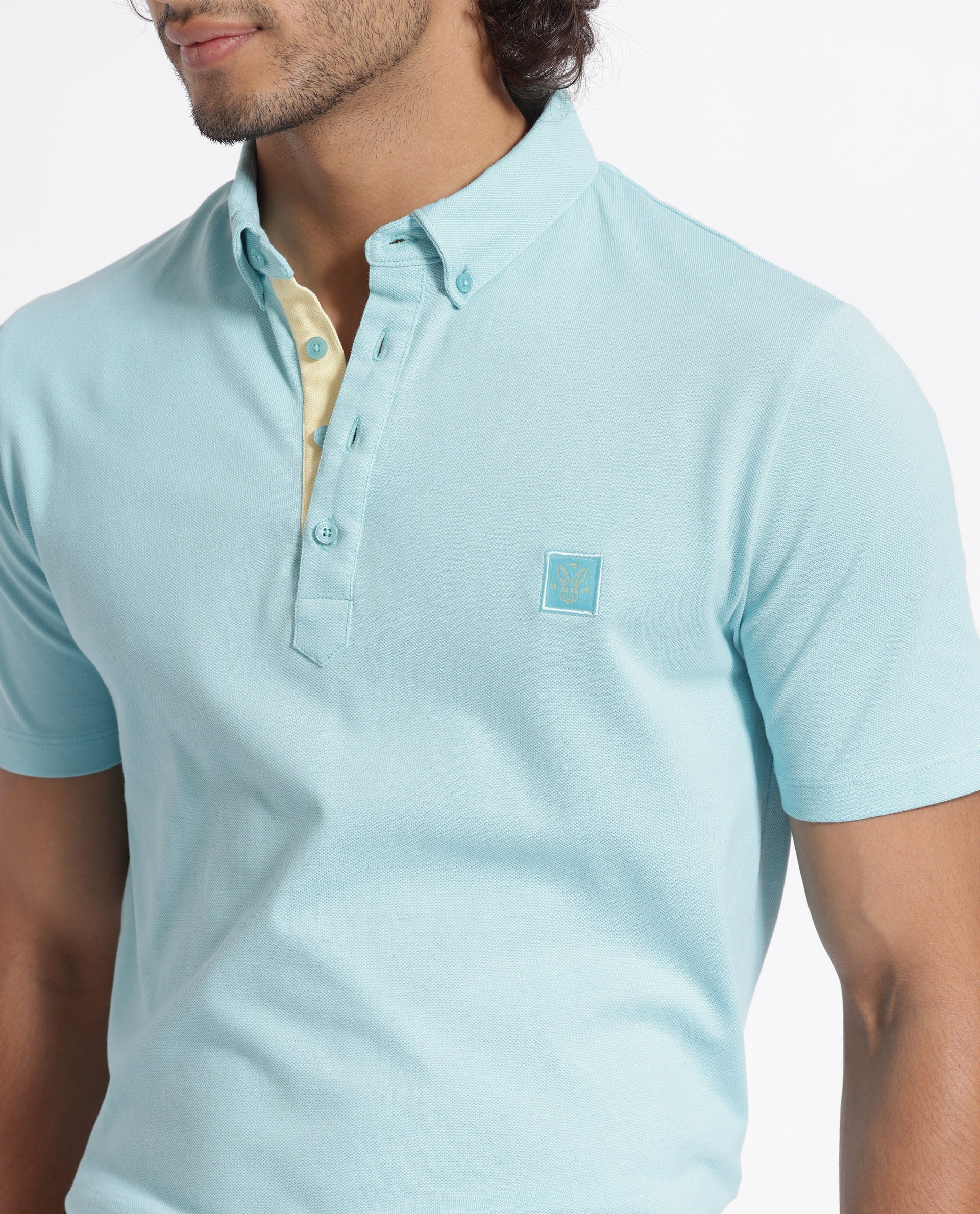 Men's Blue Casual Regular Fit Solid Half Sleeves Polo Tshirt