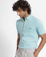 Men's Blue Casual Regular Fit Solid Half Sleeves Polo Tshirt