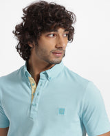 Men's Blue Casual Regular Fit Solid Half Sleeves Polo Tshirt