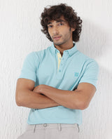 Men's Blue Casual Regular Fit Solid Half Sleeves Polo Tshirt