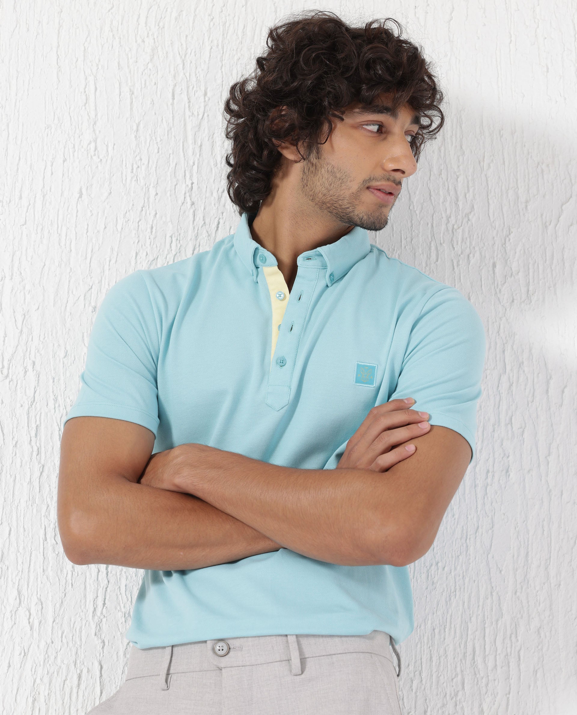 Men's Blue Casual Regular Fit Solid Half Sleeves Polo Tshirt