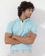 Men's Blue Casual Regular Fit Solid Half Sleeves Polo Tshirt
