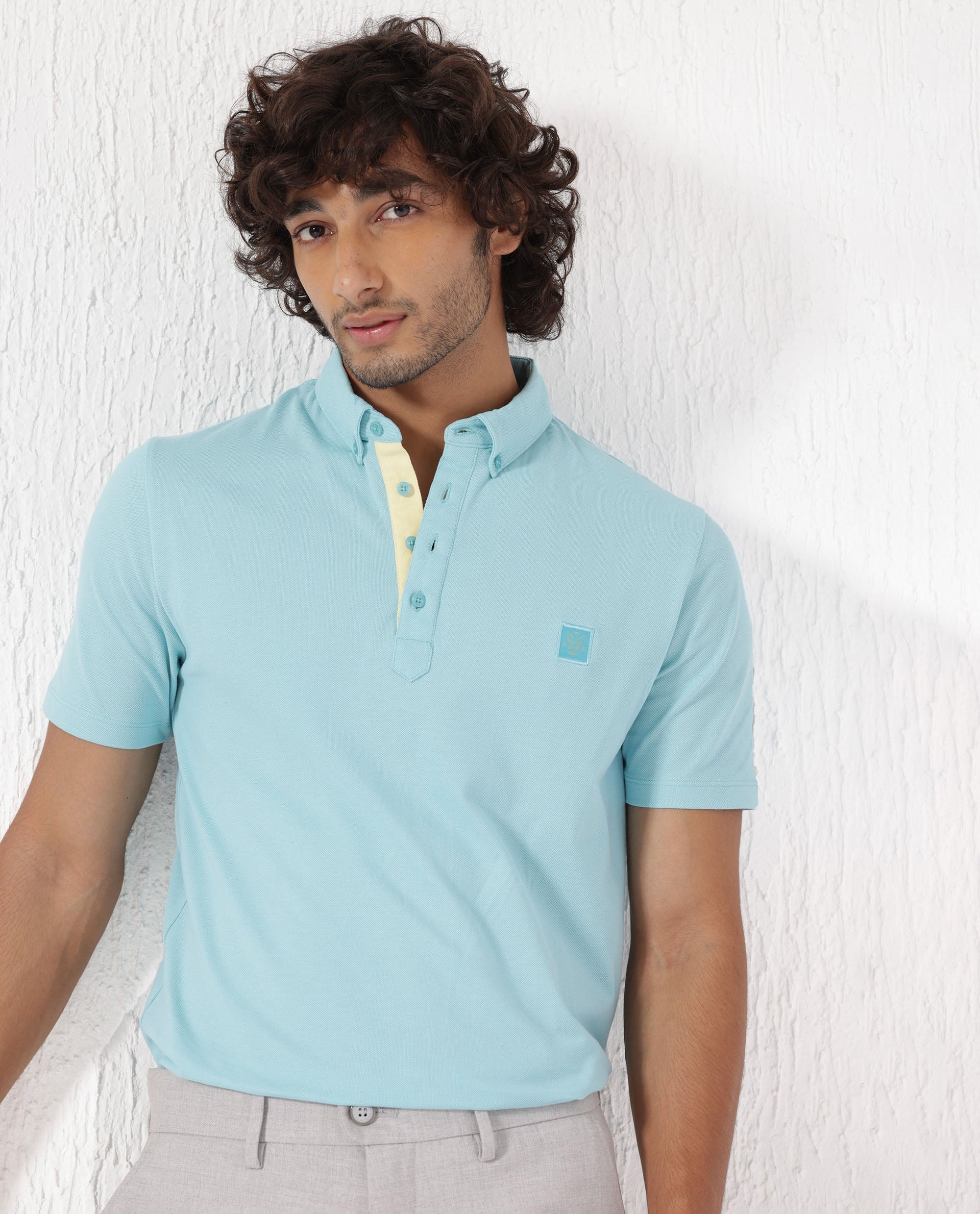 Men's Blue Casual Regular Fit Solid Half Sleeves Polo Tshirt