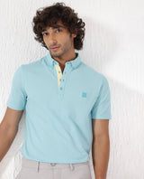 Men's Blue Casual Regular Fit Solid Half Sleeves Polo Tshirt