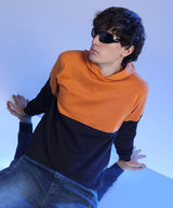 Men's Black & Mustard Yellow Pullover with Ribbed Hem Hoodie