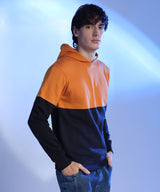 Men's Black & Mustard Yellow Pullover with Ribbed Hem Hoodie