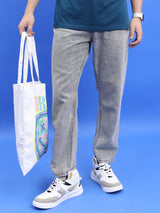 Men's Light Grey Straight Fit Clean Look Heavy Fade Cotton Jeans