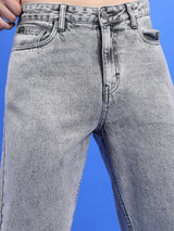 Men's Light Grey Straight Fit Clean Look Heavy Fade Cotton Jeans
