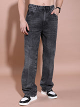 Men's Grey Clean Look Relaxed Fit Mid-Rise Heavy Fade Stretchable Jeans