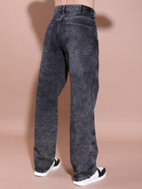 Men's Grey Clean Look Relaxed Fit Mid-Rise Heavy Fade Stretchable Jeans