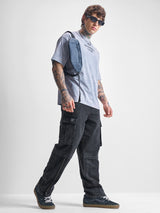 Men's Black Baggy Fit High-Rise Clean Look Cargo Styles Zip Non Stretchable Jeans