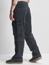 Men's Black Baggy Fit High-Rise Clean Look Cargo Styles Zip Non Stretchable Jeans