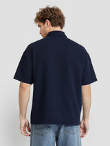 Men's Navy Blue Solid Polo Collar Relaxed Fit Tshirt