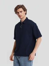 Men's Navy Blue Solid Polo Collar Relaxed Fit Tshirt