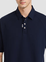 Men's Navy Blue Solid Polo Collar Relaxed Fit Tshirt